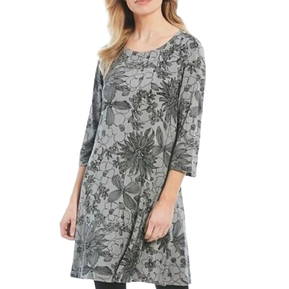 Bryn Walker Irys Floral Gallery Gray Shift Tunic Dress - Picture 1 of 13